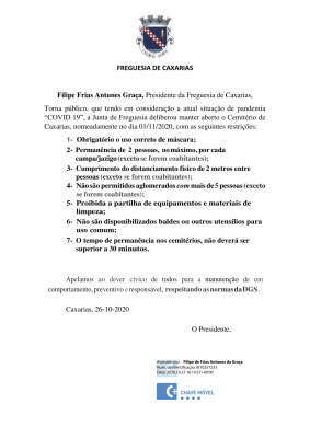 Restri&ccedil;&otilde;es de acesso aos Cemit&eacute;rios de Caxarias